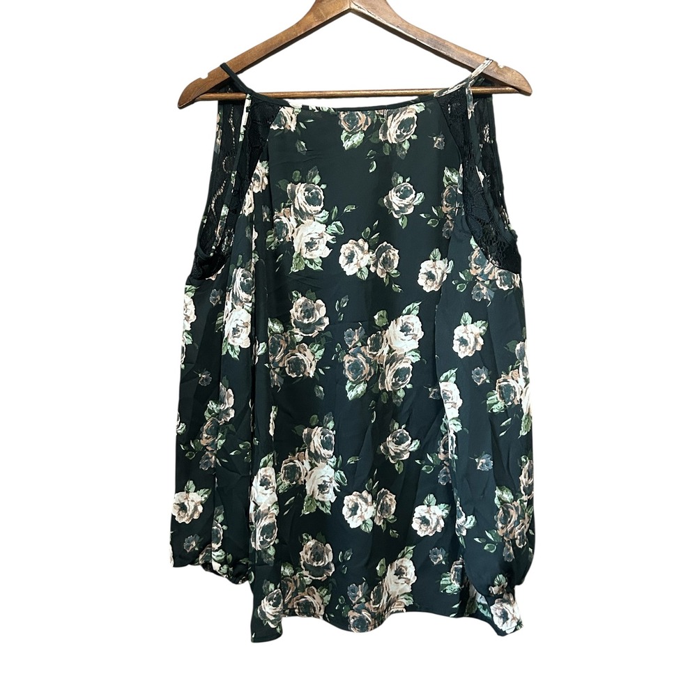 Liberty Love Black‎ Floral Lace Cold Shoulder Top Blouse Size L